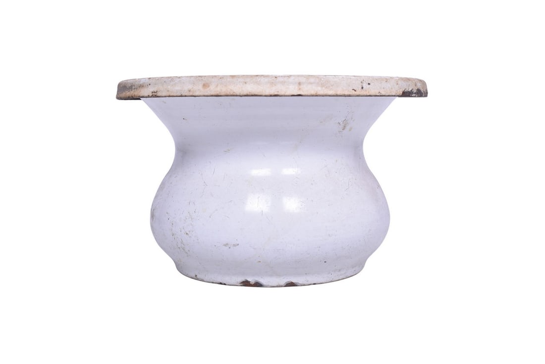 White porcelain cuspidor with S.A.L. RY stenciled on the bottom. Spittoon has a removeable lid that (1 of 5)