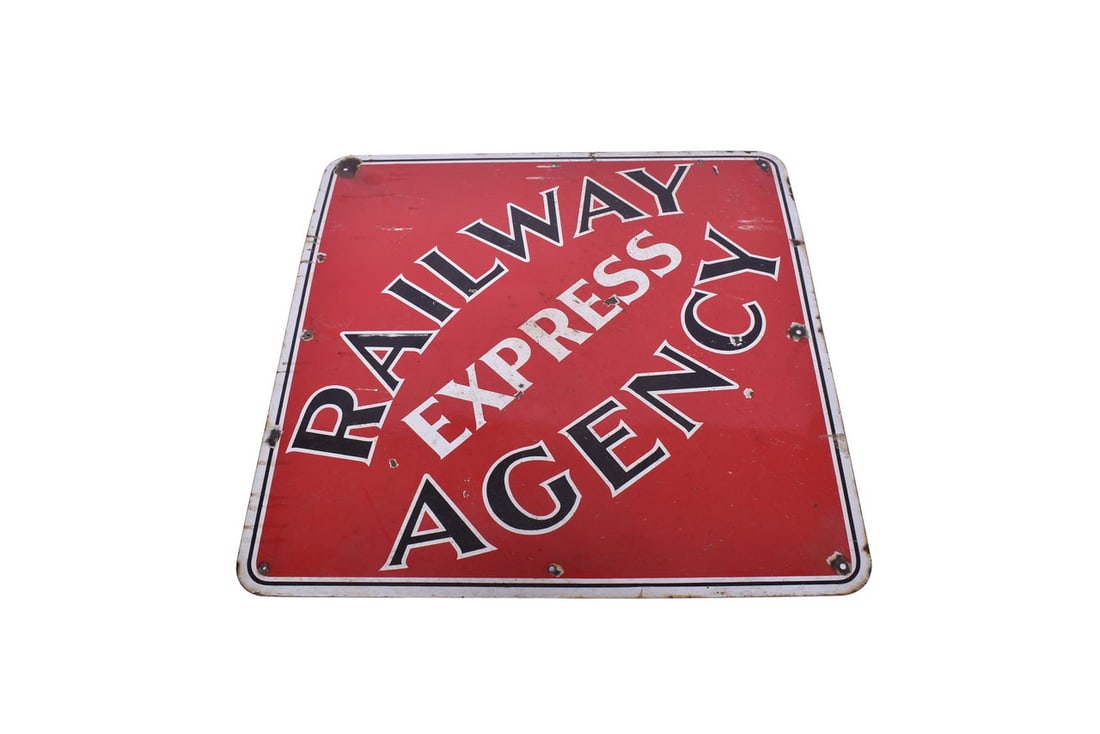 36" square single sided porcelain (SSP) Railway Express Agency sign. Sign has mild to moderate (1 of 4)