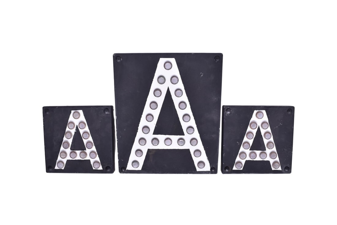 Three metal Absolute block signal indicator plates with plastic reflectors. Two measure 7 3/4" x 7 (1 of 5)