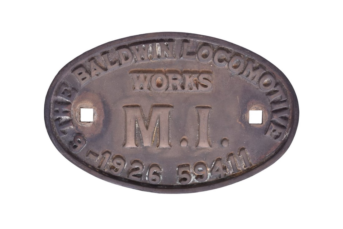 Baldwin Locomotive Works brass oval builders plate from Pennsylvania Railroad M-1 4-8-2 #6818. The (1 of 2)