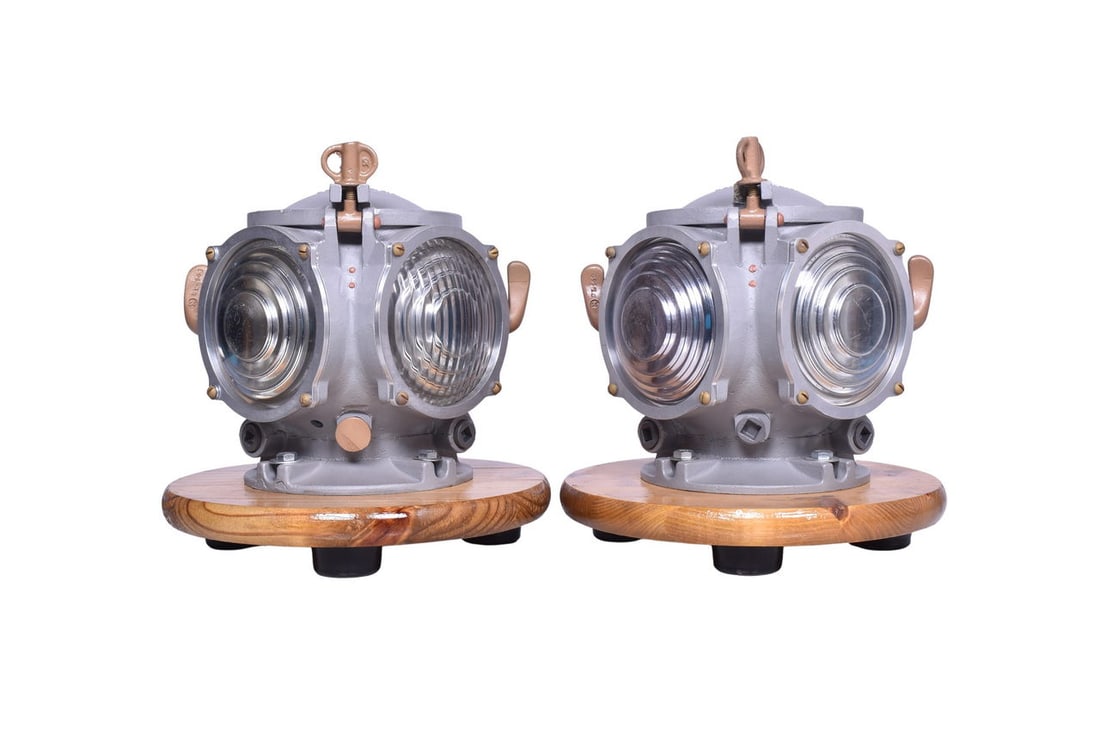 Two restored diver's helmet style classification lamps. Both have been repainted, converted to 12V (1 of 8)