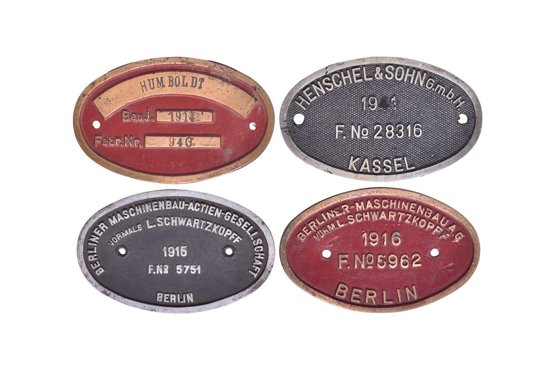 Four German Builder's Plates. Includes a 1914 Humboldt plate showing a noticeable dent in the (1 of 5)