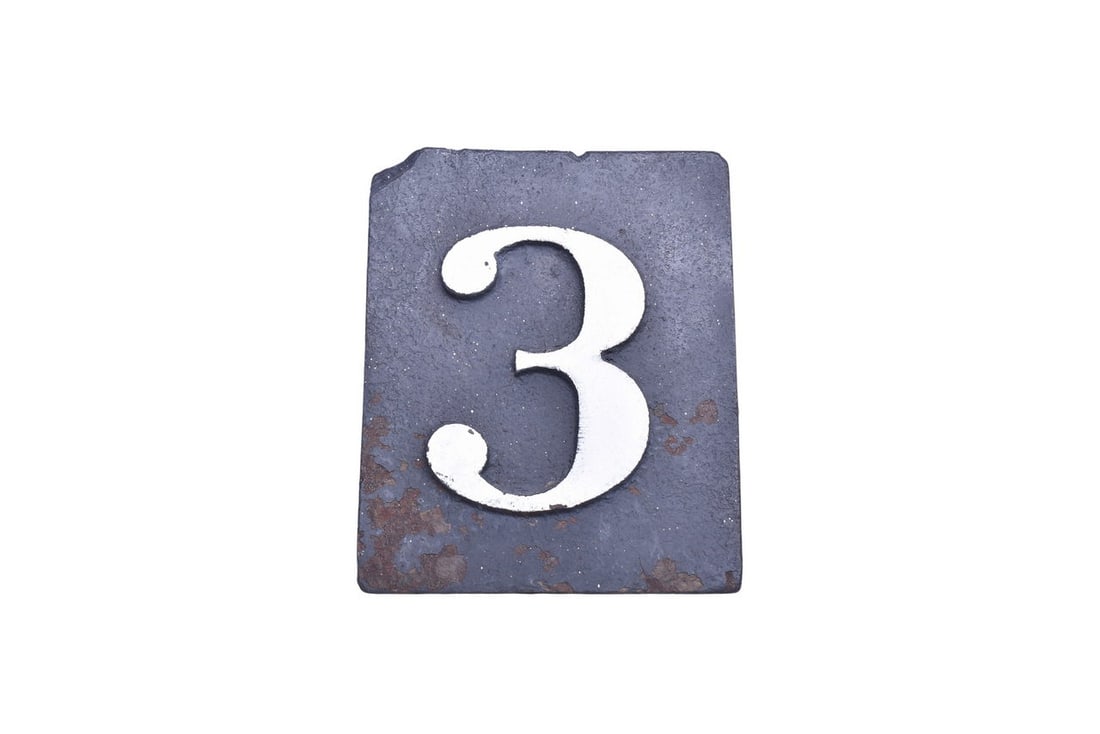 A cast iron bridge marker plate, cast with the number 3 on both sides, and "L&N RR BRIDGE #: A cast iron bridge marker plate, cast with the number 3 on both sides, and "L&N RR BRIDGE # PLATE" painted on the bottom. Base measures 6" x 6" and stands about 7" tall. Surface appears to have be