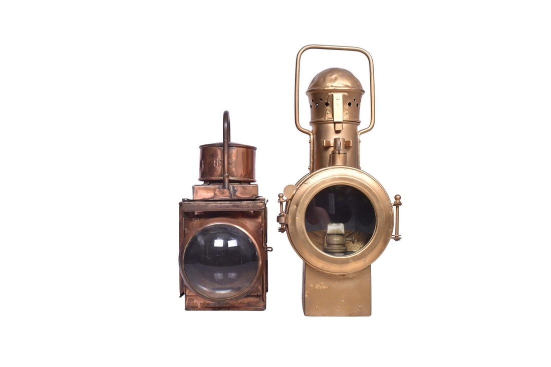 Two lanterns: a copper lantern embossed with BR(M) on the side of the chimney, and recently (1 of 6)