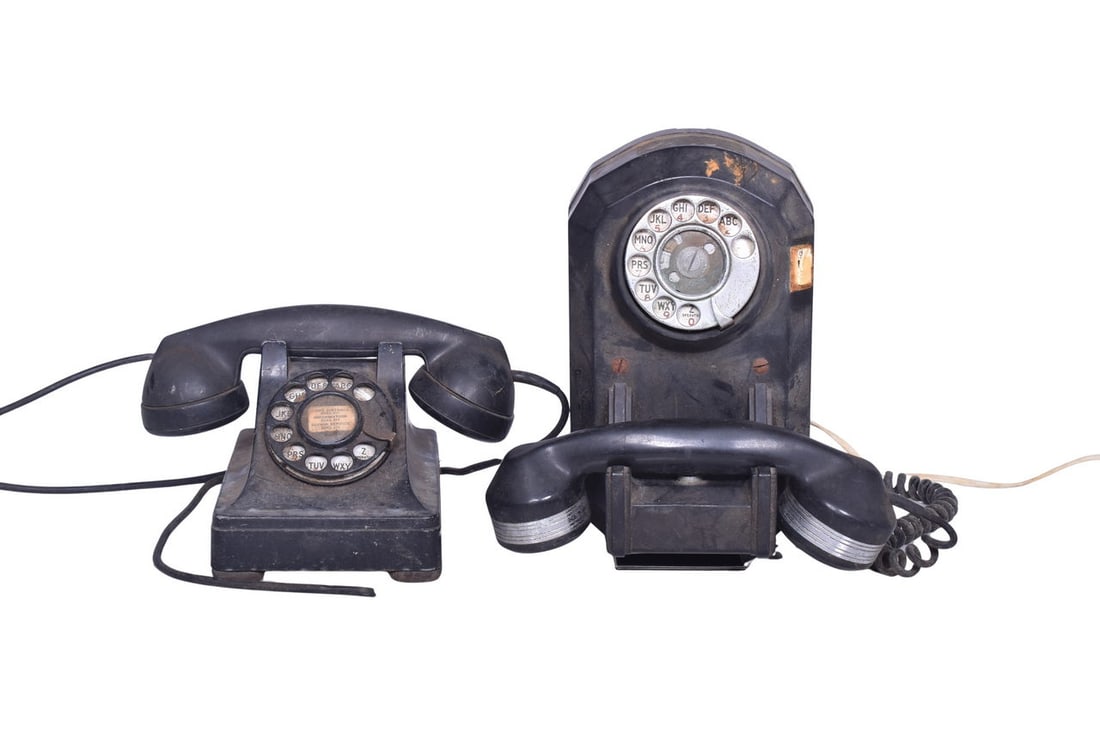 Group of two rotary dial phones. Includes one Western Electric Bell System telephone, complete with (1 of 5)