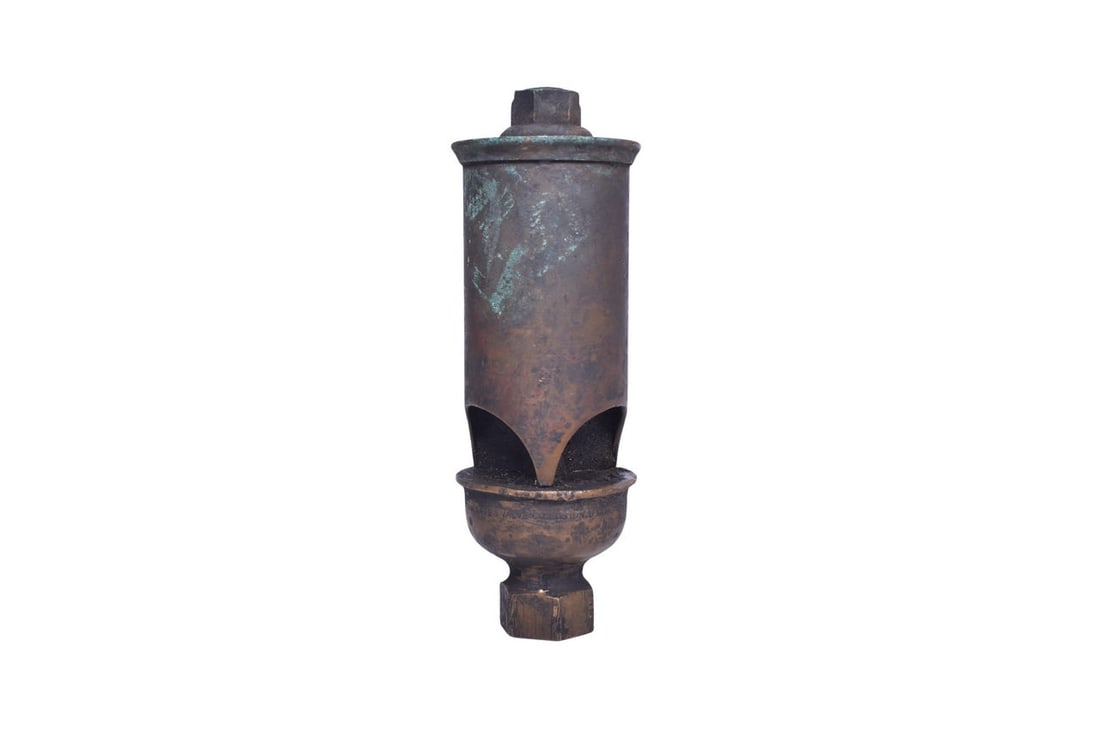 About 7" tall brass steam whistle stamped Crosby Steam Gage & Valve Co. below the chime (1 of 7)