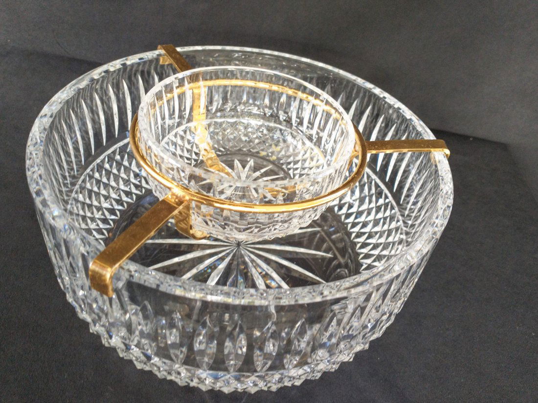 Waterford Crystal Caviar Server: Lot 0081 DetailsVintage Waterford Crystal Caviar Server with Crystal Insert. Elegant entertaining piece.Lower bowl can be used separately, measures 7 5/8 inches round x 3 3/8 inches. Smaller bowl is 4