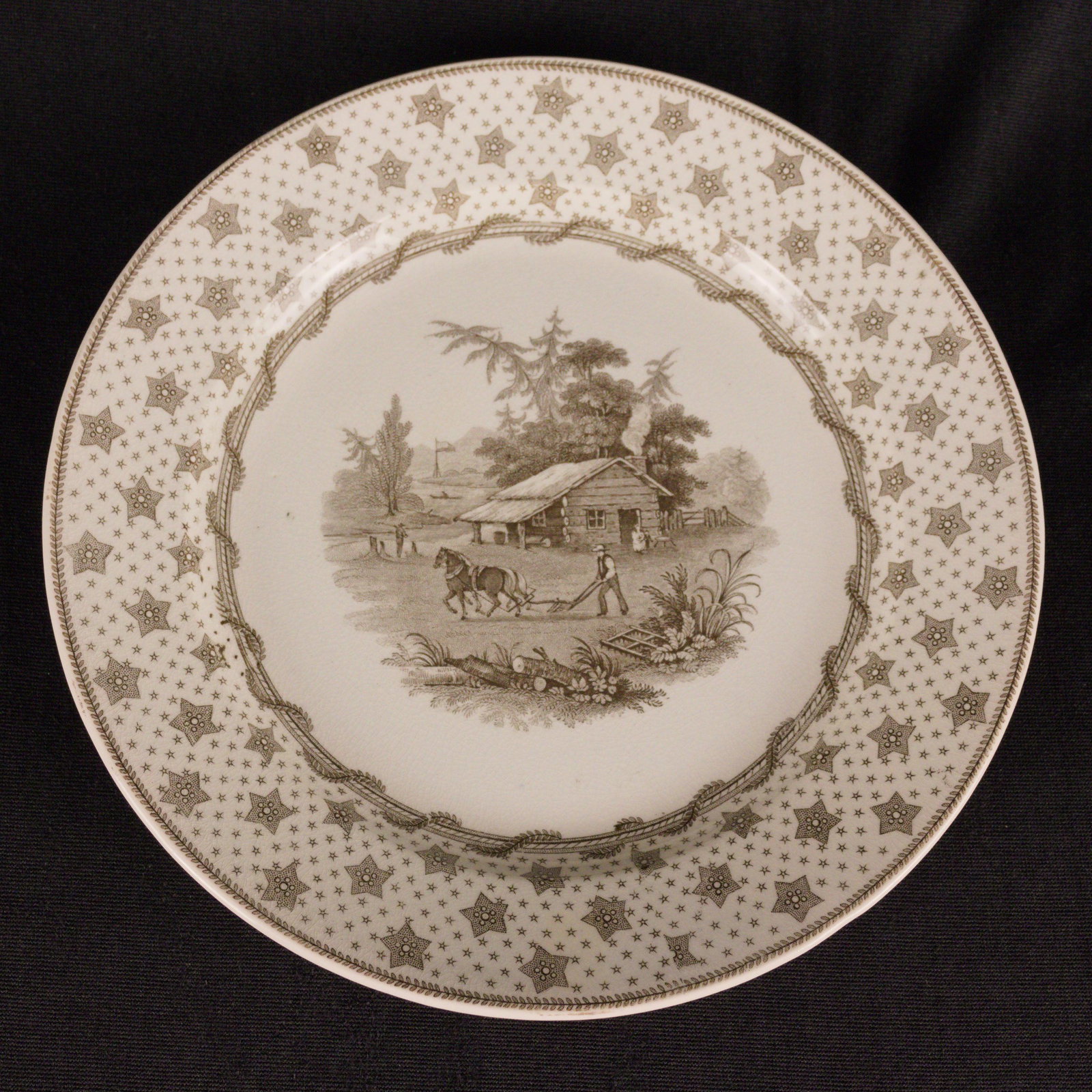 1840 U.S. Presidential Campaign Plate: 1840 U.S. Presidential Campaign Plate titled “Columbian Star” was made by Ridgway, Staffordshire, England for the campaign of President William Henry Harrison. This rare plate is featured with pho