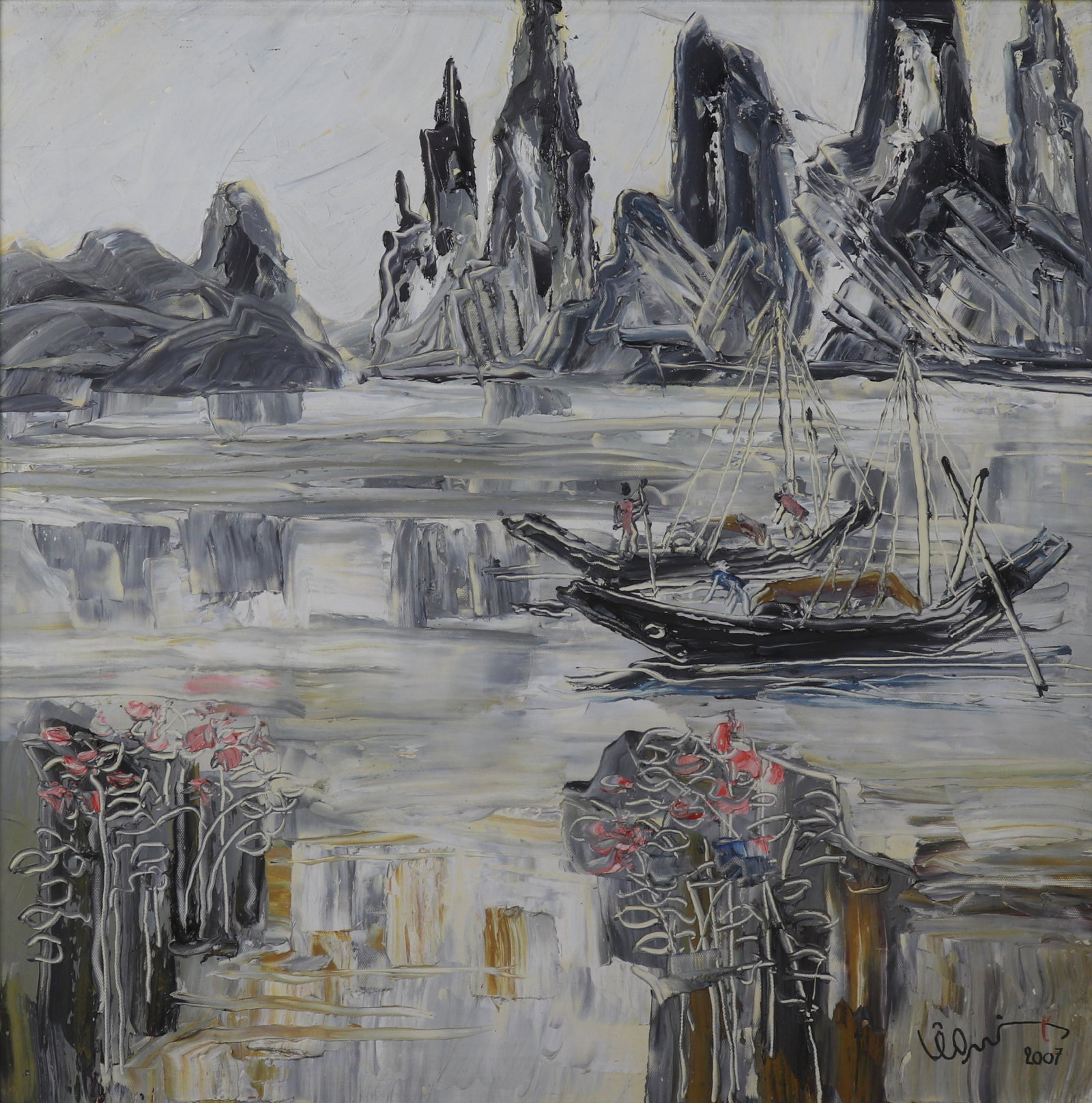 LE DINH QUY (Vietnam, Contemporary, b.1940): LE DINH QUY (Vietnam, Contemporary, b.1940)LandscapeAcrylic on canvasSigned in the lower right corner "Le Quy 2007"Dimension: 60 x 60 cmNote: Studied at the Intermediate School of Industrial Fine Arts