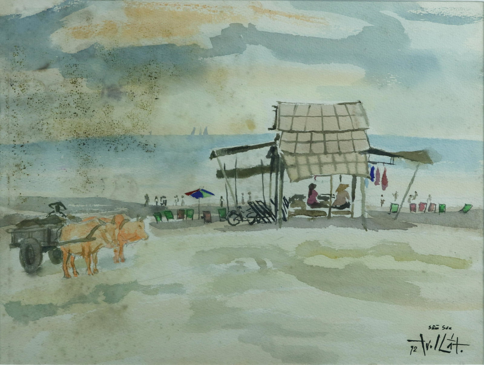 TRAN CHAT (Vietnam, Contemporary, 1943 - 2010): TRAN CHAT (Vietnam, Contemporary, 1943 - 2010)Sam Son BeachWatercolor on paperSigned in the lower right corner " 72 tr chat"Dimension: 35 x 47 cm