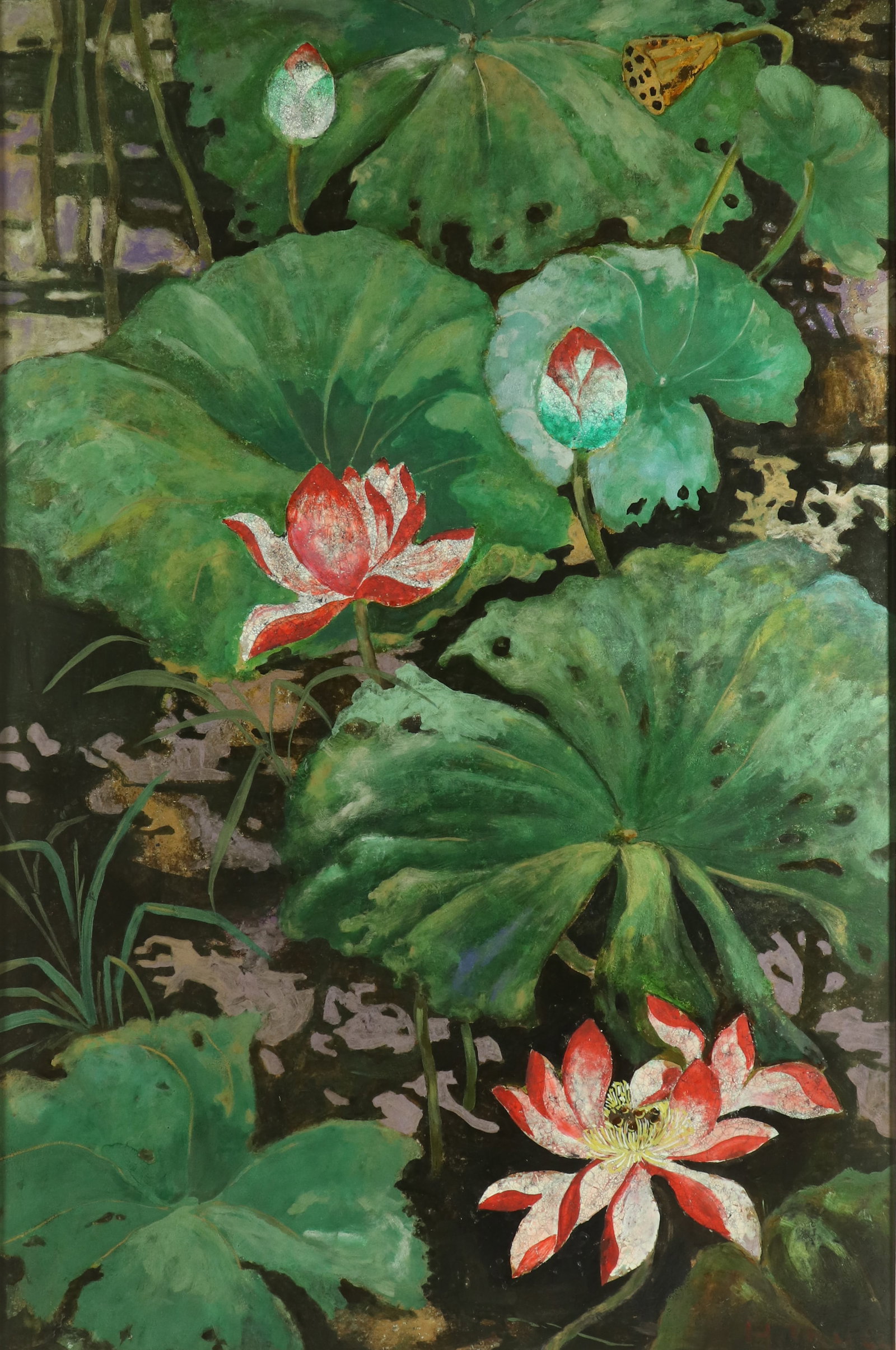 THU HA (Vietnam, xx century): THU HA (Vietnam, xx century) / Lotus lake / Lacquer on panel / Dimension: 90 x 60 cm / ---------------- / Thu Ha / Dam sen / Son mai / Kich thuoc: 90 x 60 cm /