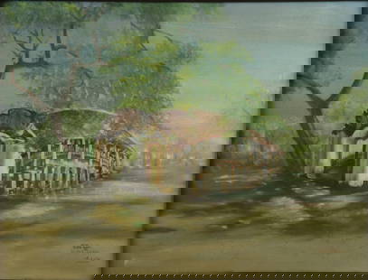 Hoang Luu (1946 - 2023): Hoang Luu (1946 - 2023) / covered bridge / Oil on canvas / Dimension: 57 x 78 cm // Hoang Luu (1946 - 2023) / Cau Ngoi / Son dau tren toan / Kich thuoc: 57 x 78 cm.