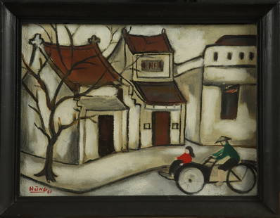 Ta Hung (Vietnam, contemporary): Ta Hung (Vietnam, contemporary) / Old Quarter/ oil on board / Dimension: 28 x 38 cm // Ta Hung (Viet Nam, Duong dai) / Pho co Ha Noi / Son dau tren bia / Kich thuoc: 28 x 38 cm