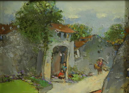 Nguyen Van Cuong ( b.1962): Nguyen Van Cuong ( b.1962) / Village / Oil on canvas / Dimension: 38 x 53 cm // Nguyen Van Cuong ( b.1962) / Lang que / Son dau tren toan / Kich thuoc: 38 x 53 cm.