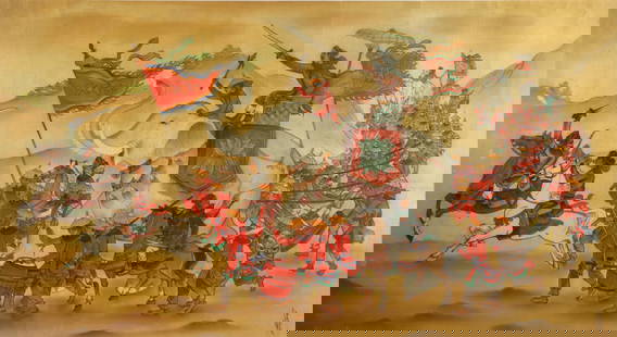 TRUONG VAN Y (Vietnam, Gia Dinh, b.1935): TRUONG VAN Y (Vietnam, Gia Dinh, b.1935) / Quang Trung went to battle / Watercolor on silk / Signed and sealed at the lower right corner "Truong Van Y" / Dimension: 63 x 119 cm / Note: Studied at Sai
