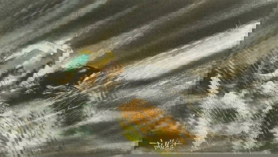 TRAN CHAT (Vietnam, Contemporary, b.1943): TRAN CHAT (Vietnam, Contemporary, b.1943) / thunderstorm / synthetic materials on paper / Dimension: 35 x 58 cm // Tran Chat (Viet Nam, Duong dai, b.1943) / Con giong / Tong hop tren giay / Kich