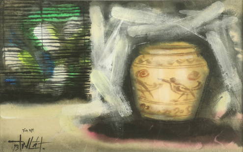 TRAN CHAT (Vietnam, Contemporary, b.1943): TRAN CHAT (Vietnam, Contemporary, b.1943) / Still life / synthetic materials on paper / Dimension: 24 x 39 cm // Tran Chat (Viet Nam, b.1943) / Tinh vat / Tong hop tren giay / Kich thuoc: 24 x 39 cm