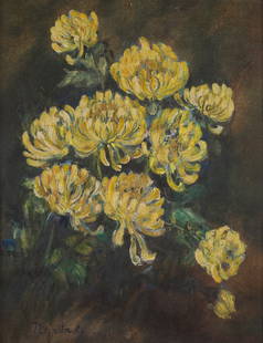 Nguyen Van Ro ( 1921 - 1997): Nguyen Van Ro ( 1921 - 1997) / chrysanthemum / oil on canvas/ Dimension: 55 x 45 cm // Nguyen Van Ro ( 1921 - 1997) / Hoa cuc / Son dau tren toan / Kich thuoc: 55x45 cm