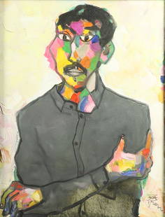Dang Xuan Hoa (Vietnam, Contemporary, b.1957): Dang Xuan Hoa (Vietnam, Contemporary, b.1957) / portrait 2 / oil on canvas / Dimension: 64 x 48 cm // Dang Xuan Hoa (Vietnam, Contemporary, b.1957) / Chan dung tu hoa 2/ Son dau tren toan / Kich