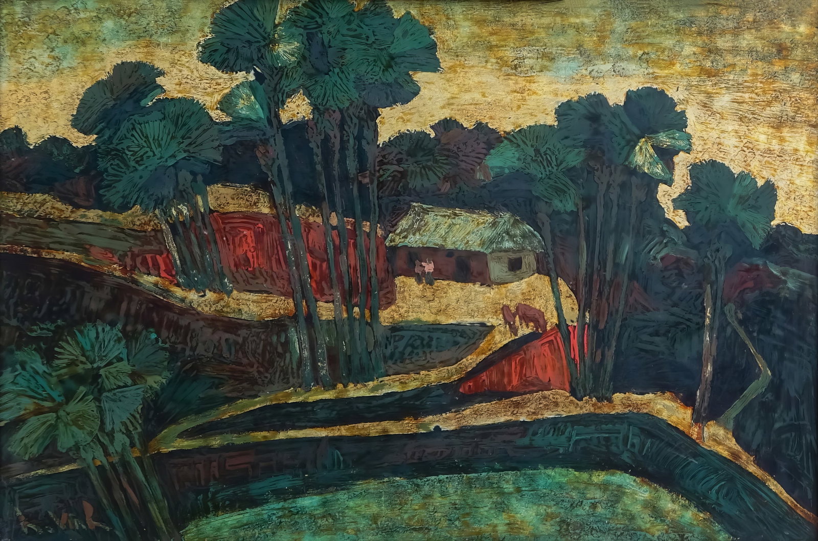 Hoang Gia Vinh (b.1950): Hoang Gia Vinh (b.1950) / Landscape 01/ Lacquer on panel/ Dimension: 60x80 cm // Hoang Gia Vinh (b.1950) / Phong canh 01 / Son mai tren voc / Kich thuoc: 60x80 cm
