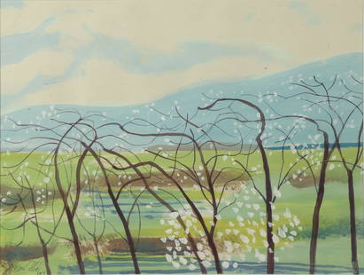 TRINH THAI (1941 - 2020): TRINH THAI (1941 - 2020) / Street / Gouache on paper / Dimension: 33 x 43 // Trinh Thai (1941 - 2020) / Pho / Bot mau tren giay / Kich thuoc: 33 x 43 cm
