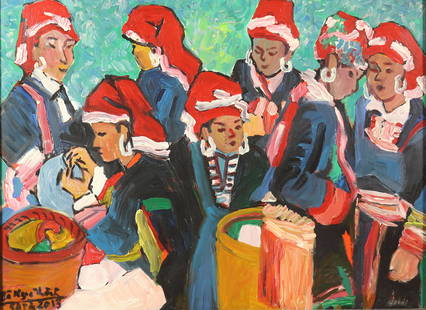 To Ngoc Thanh ( b.1940): To Ngoc Thanh ( b.1940) / highland market / Acrylic on canvas / Dimension: 60 x 80 cm // To Ngoc Thanh ( b.1940) / Phien cho vung cao / Acrylic tren toan / Kich thuoc: 60 x 80 cm.
