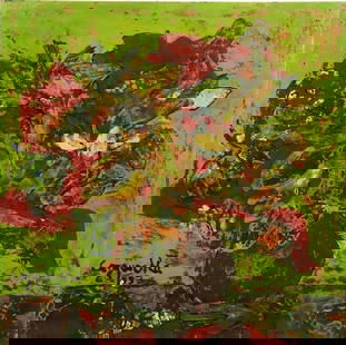 Cong Quoc Ha (Vietnam, Contemporary, 1955 - 2024): Cong Quoc Ha (Vietnam, Contemporary, 1955 - 2024) / Flowers / Lacquer on panel / Dimension: 50 x 50 cm // Cong Quoc Ha (Viet nam, Duong Dai, 1955 - 2024) /Lo hoa / Son mai tren voc / Kich thuoc: 50 x