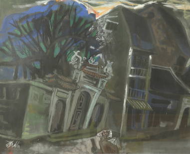DO PHAN (b.1956): DO PHAN (b.1956) / Street / Gouache on paper / Dimension: 70 x 87 cm / Do Phan (b.1956) / Pho / Bot mau tren giay / Kich thuoc: 70 x 87 cm