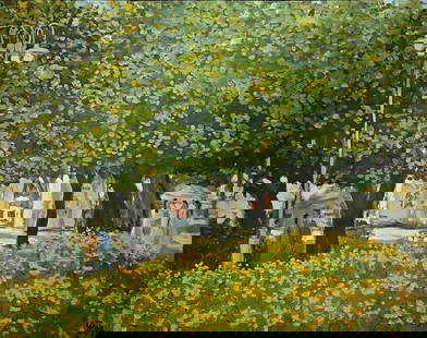 PHAM LUAN (Vietnam, B.1954): PHAM LUAN (Vietnam, b.1954) / Ngoc Son Temple / Oil on Canvas / Dimension: 74 x 91 cm // Pham Luan ( Viet Nam, b.1954) / Cong den Ngoc Son / Son dau tren toan / Kich thuoc: 74 x 91 cm