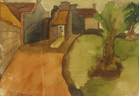 LUU CONG NHAN (Vietnam, War, 1930 - 2007): LUU CONG NHAN (Vietnam, War, 1930 - 2007) / village road / Watercolor on paper / Dimension: 20 x 30 cm // Luu Cong Nhan (1930 - 2007) / Duong lang / Mau nuoc tren giay / Kich thuoc: 20 x 30 cm