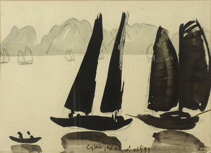 LUU CONG NHAN (Vietnam, War, 1930 - 2007): LUU CONG NHAN (Vietnam, War, 1930 - 2007) / Ha Long bay / Watercolor on paper / Dimension: 22 x 30 cm // Luu Cong Nhan (1930 - 2007) / Phong canh Vinh Ha Long / Mau nuoc tren giay / Kich thuoc: 22 x
