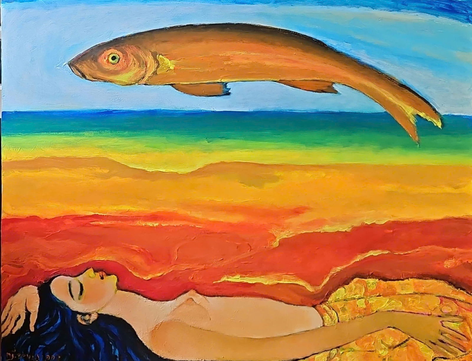 Nguyen Trung (Vietnam, Modern, b.1940): Nguyen Trung (Vietnam, Modern, b.1940) / Nude / Oil on canvas / Dimension: 100 x130 cm // Nguyen Trung (Vietnam, Modern, b.1940) / Khoa than voi ca / son dau tren toan / kich thuoc: 100 x 130 cm