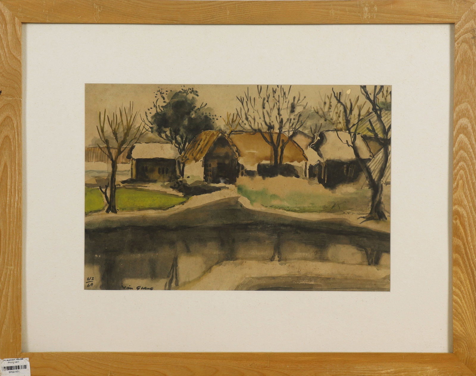 TRAN CHAT (Vietnam, Contemporary, b.1943): TRAN CHAT (Vietnam, Contemporary, b.1943) / Village / Watercolor on paper / Dimension: 25 x 38 cm // Tran Chat (Viet Nam, b.1943) / Lang que / Mau nuoc tren giay / Kich thuoc: 25 x 38 cm