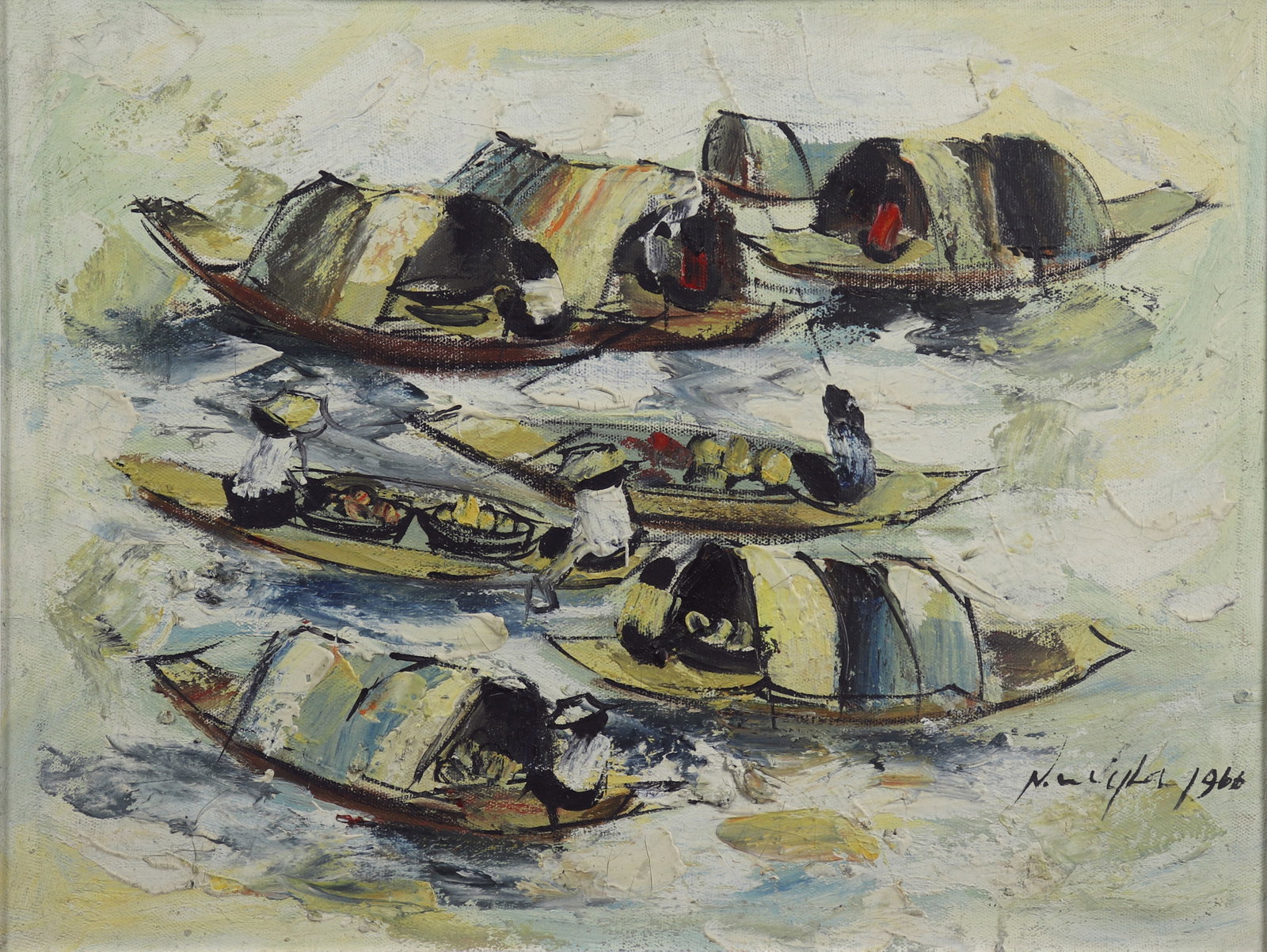 XX Century, Vietnam: XX Century, Vietnam / boat / oil on canvas / Dimension: 33 x 43 cm // Hoa si the ky XX / Ben Thuyen / son dau tren toan / Kich thuoc: 33 x 43 cm