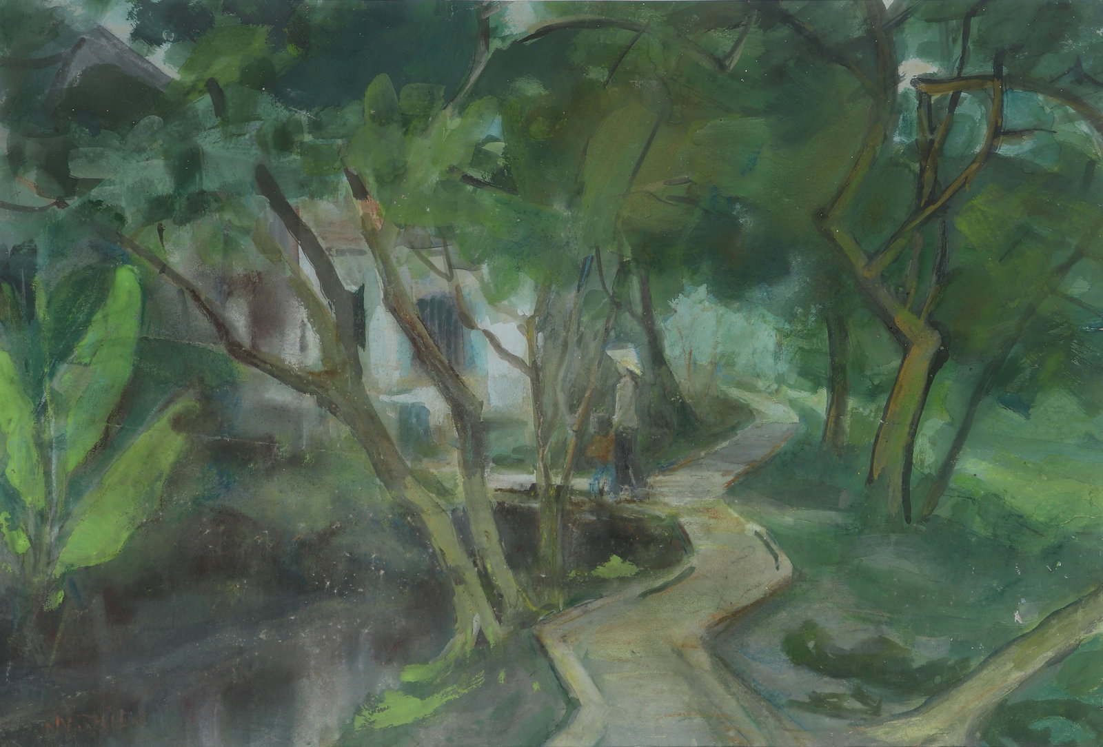 NGUYEN VAN THIEN (1925 - 2002): NGUYEN VAN THIEN (Vietnam, indochine, 1925 - 2002) / Go Home / Gouache on paper / Dimension: 33 x 50 cm // Nguyen Van Thien (1925 - 2002) / Ve nha / bot mau tren giay / Kich thuoc: 33 x 50 cm