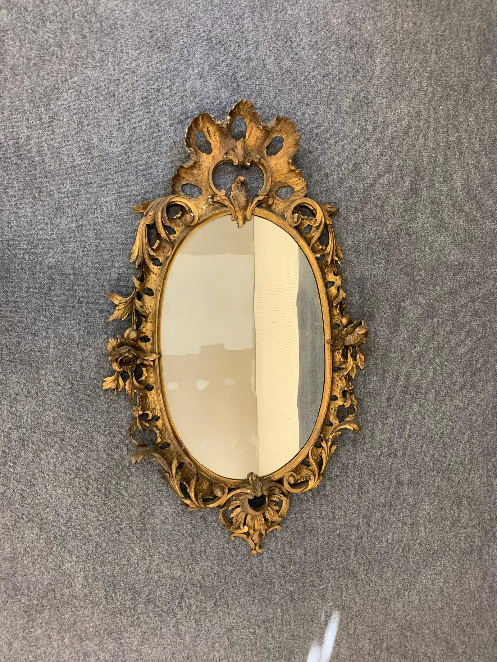 Antique Ornate Carved Gilt Wood Mirror: 56"h x 33"w