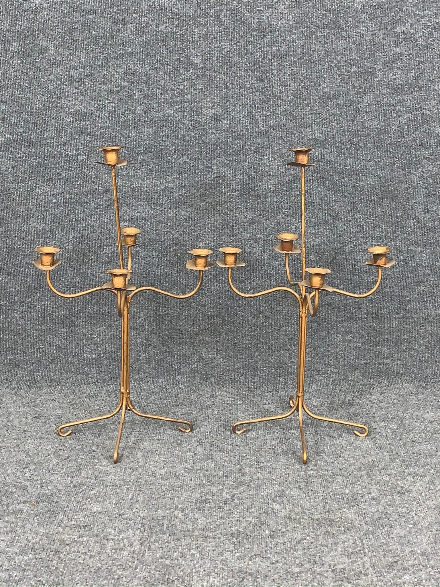 Pair Gilt Metal Four Arm Candelabra (1 of 2)