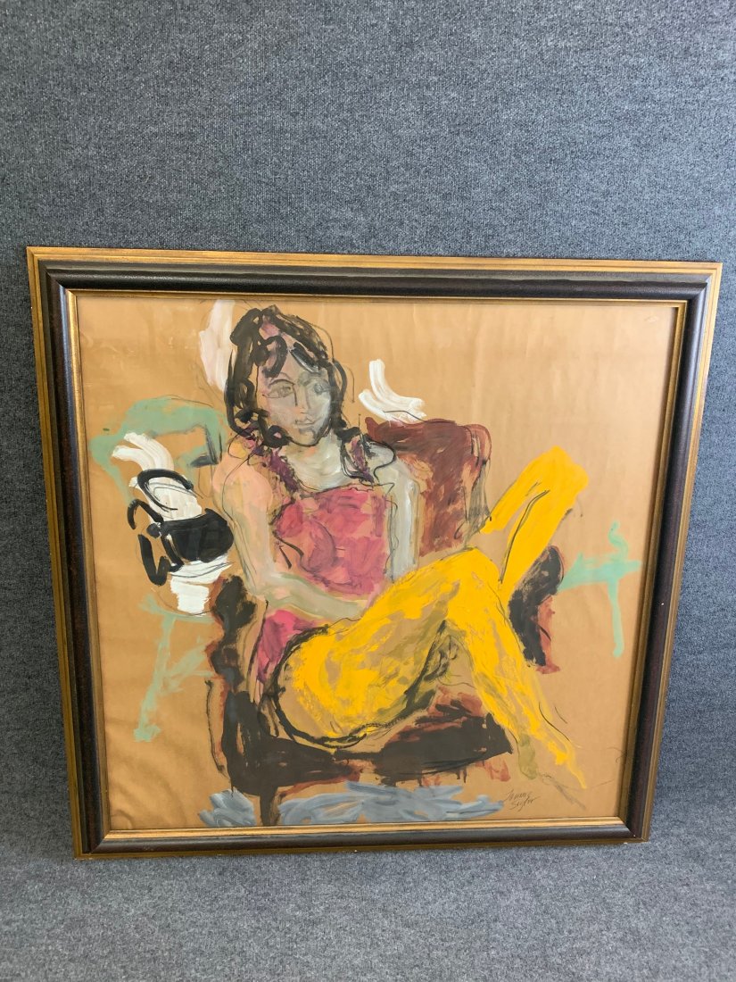 Tammra Sigler Acrylic on Paper Reclining Female: Signed lower right. Frame: 50.25"h x 50"w, Sight: 43.5"h x 43.5"w