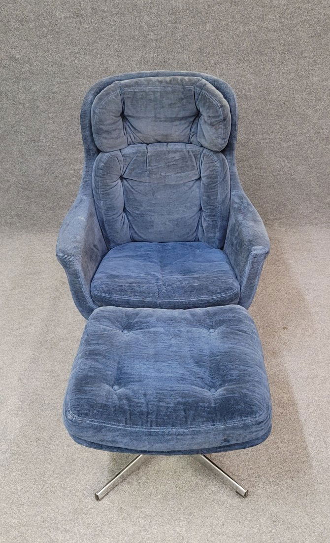 Blue Selig Imperial MCM Chair With Ottoman (1 of 9)
