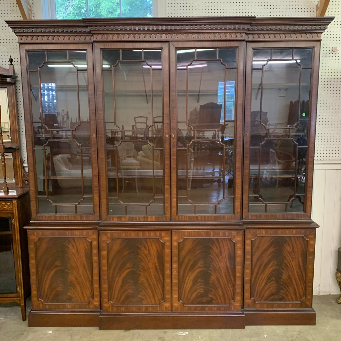 Council Mahogany Breakfront Georgian Style: 91"h x 89"w x 16.25"d