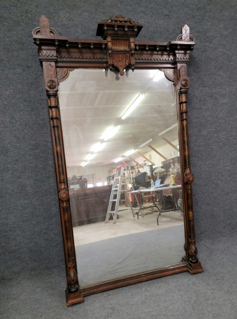 Victorian Renaissance Revival Carved Mirror: 83.50"h x 49"w x 9.75"d