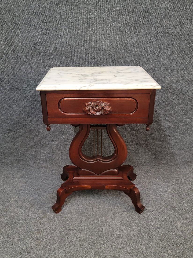 Mahogany Marble Top Harp Side Table (1 of 8)