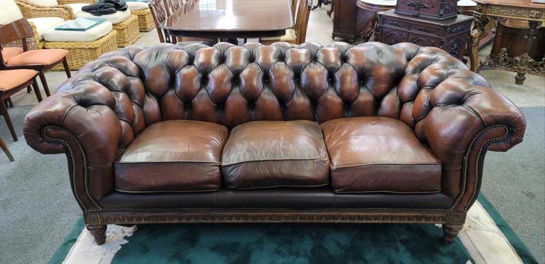 Leather Chesterfield Sofa: 31.75\"h x 89\"w 41.50\"d