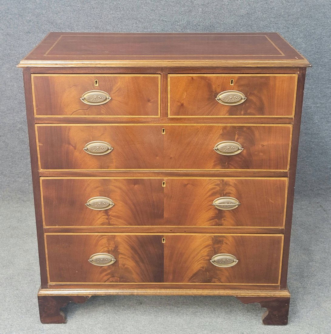 English Antique Inlaid Chest Of Drawers: 39.75h 36.5w 17.5d