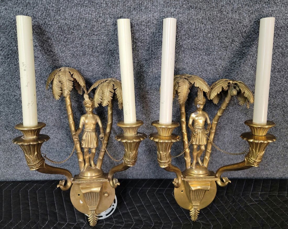 Pair Of Nubian Figure Sconces With Palm Trees (1 of 4)