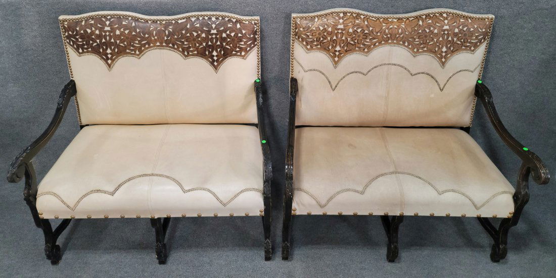 2 Leather French Style Settee's: 48h, 42w, 27.25d, 20 seat height