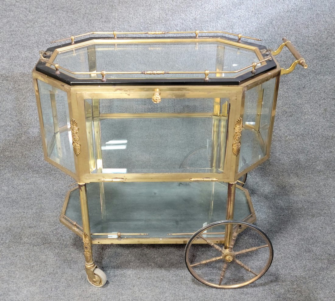 Brass + Glass Bar Cart: 31.75h, 33.5w, 20.75d