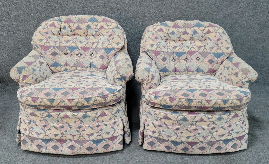Pair Of Milo Baughman Style Swivel Chairs: 32.25h, 32.75w, 34d