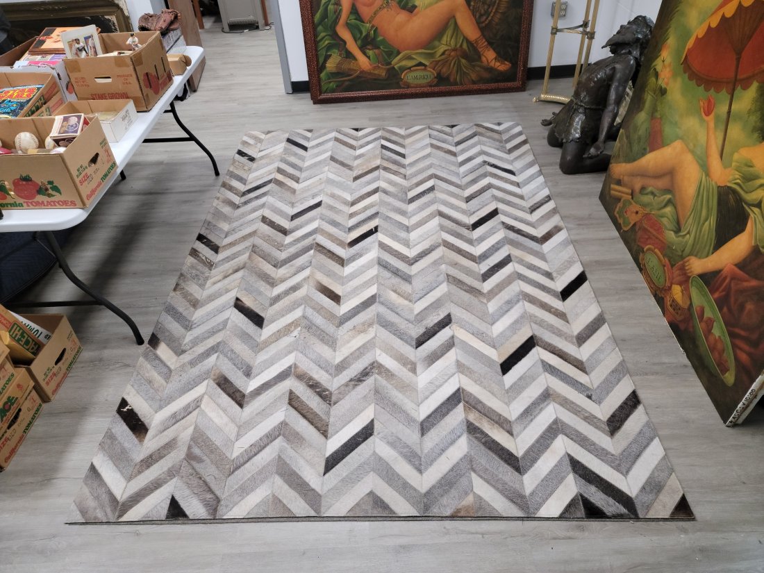 Designer Hand Crafted Leather Hide Rug: 114.5w, 77d
