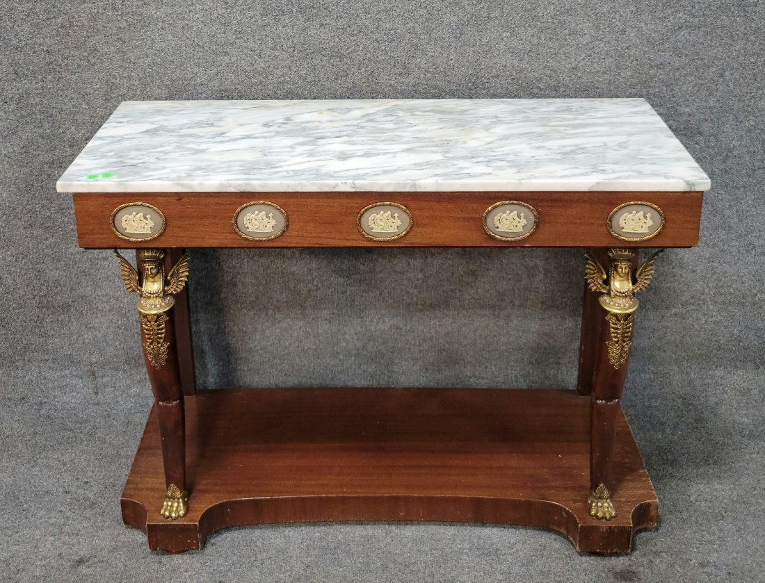 Marble Top French Empire Console: 30h, 41.25w, 16.5d